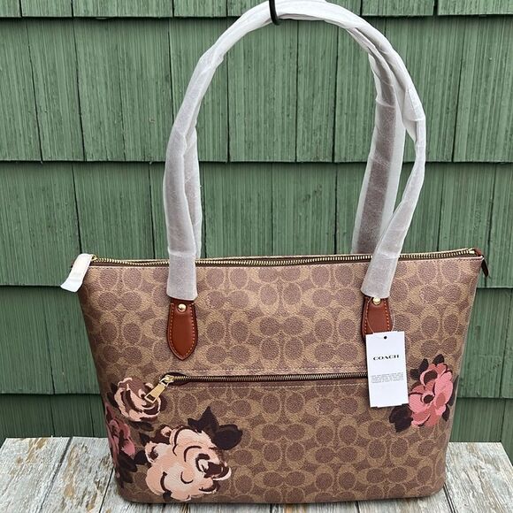 Coach Gallery Tote Shoulder Bag In Signature Canvas With Rose Print purse - Picture 7 of 13